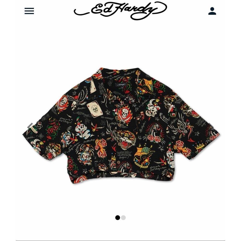 NWT Ed Hardy ladies crop top button up‎ shirt